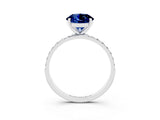 White gold Round Cut Blue Sapphire Solitaire Ring with Pave Band and Four Prong Setting_27