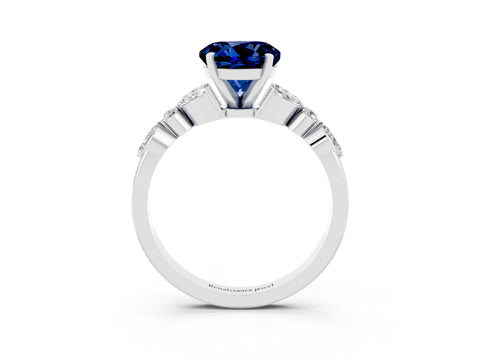 White gold Round Cut Blue Sapphire Solitaire Ring with Side Stones and Four-Prong Setting_27