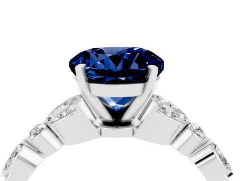 White gold Round Cut Blue Sapphire Solitaire Ring with Side Stones and Four-Prong Setting_28