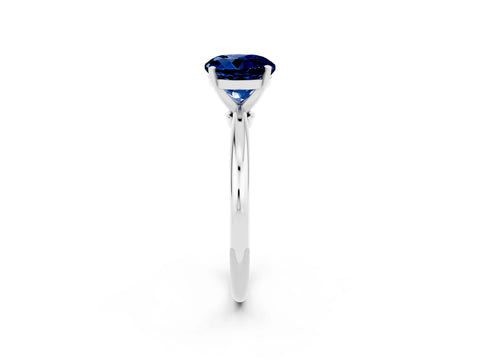 White gold Round Cut Blue Sapphire Solitaire Ring with Six-Prong Setting and Classic Band_14