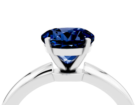 White gold Round Cut Blue Sapphire Solitaire Ring with Six-Prong Setting and Classic Band_16