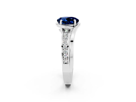 White gold Round Cut Blue Sapphire Solitaire Ring with Split Shank and Prong Setting_2