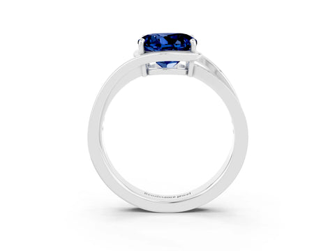 White gold Round Cut Blue Sapphire Solitaire Ring with Split Shank and Prong Setting_3