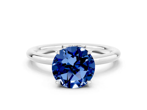 White gold Round Cut Blue Sapphire Solitaire Ring with Thin Band and Four-Prong Setting_12