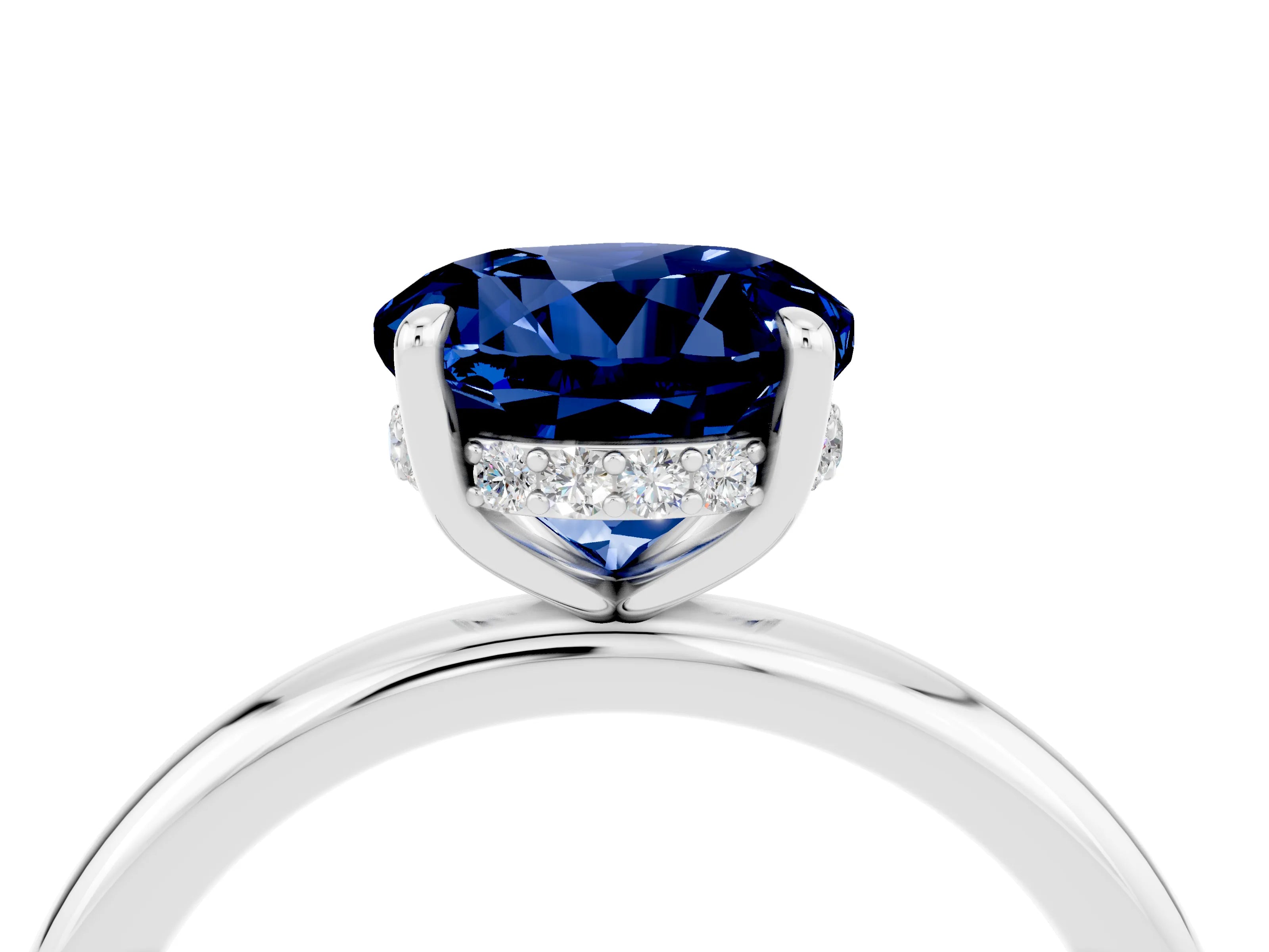 White gold Round Cut Blue Sapphire Solitaire Ring with Thin Band and Four-Prong Setting_16