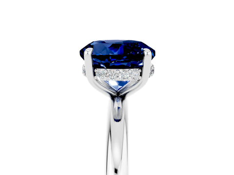 White gold Round Cut Blue Sapphire Solitaire Ring with Thin Band and Four-Prong Setting_17