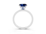 White gold Round Cut Blue Sapphire Solitaire Ring with Thin Band and Prong Setting_15