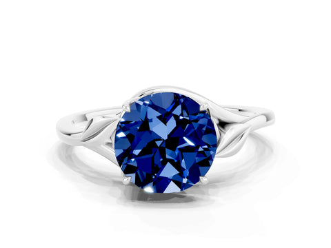White gold Round Cut Blue Sapphire Solitaire Ring with Twist Band and Four-Prong Setting_12