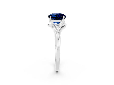 White gold Round Cut Blue Sapphire Solitaire Ring with Twist Band and Four-Prong Setting_14