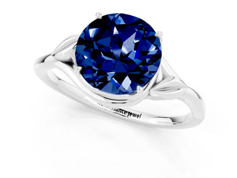 White gold Round Cut Blue Sapphire Solitaire Ring with Twist Band and Four-Prong Setting_37