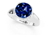 White gold Round Cut Blue Sapphire Solitaire Ring with Wide Band and Prong Setting_1