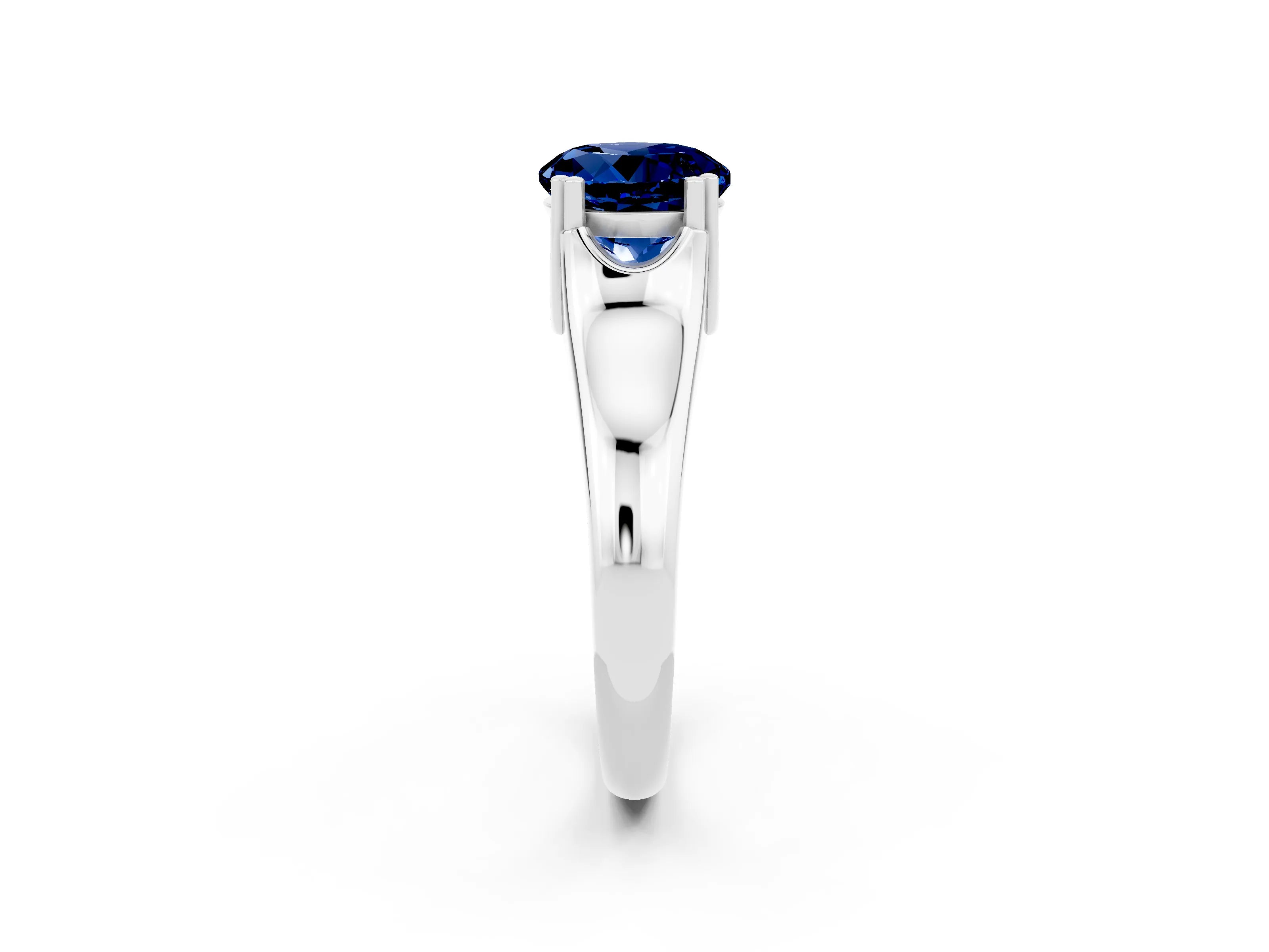 White gold Round Cut Blue Sapphire Solitaire Ring with Wide Band and Prong Setting_2