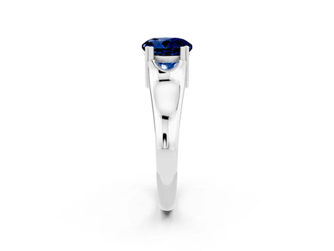 White gold Round Cut Blue Sapphire Solitaire Ring with Wide Band and Prong Setting_2