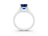 White gold Round Cut Blue Sapphire Solitaire Ring with Wide Band and Prong Setting_3