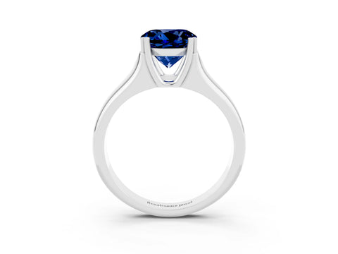 White gold Round Cut Blue Sapphire Solitaire Ring with Wide Band and Prong Setting_3