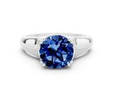White gold Round Cut Blue Sapphire Solitaire Ring with Wide Band and Prong Setting
