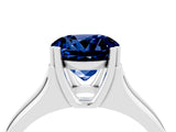 White gold Round Cut Blue Sapphire Solitaire Ring with Wide Band and Prong Setting_4