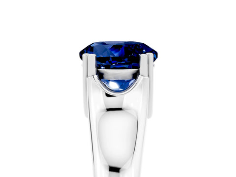 White gold Round Cut Blue Sapphire Solitaire Ring with Wide Band and Prong Setting_5