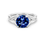 White gold Round Cut Blue Sapphire Solitaire Twist Band Prong Setting Ring_36