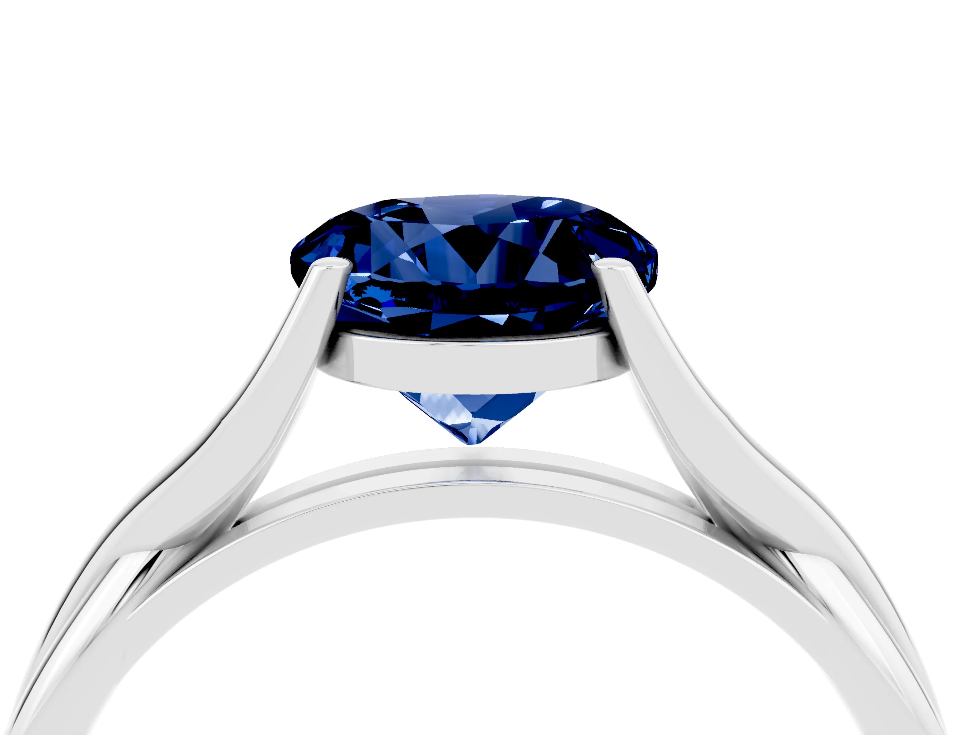 White gold Round Cut Blue Sapphire Solitaire Twist Band Prong Setting Ring_40