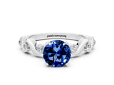 White gold Round Cut Blue Sapphire Solitaire Twisted Band with Round  Accents and Prong Setting_12