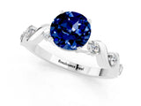 White gold Round Cut Blue Sapphire Solitaire Twisted Band with Round  Accents and Prong Setting_13