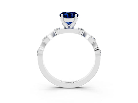 White gold Round Cut Blue Sapphire Solitaire Twisted Band with Round  Accents and Prong Setting_15