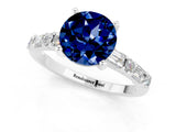 White gold Round Cut Blue Sapphire Solitaire with Side Baguettes and Channel Set Band_1