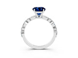 White gold Round Cut Blue Sapphire Solitaire with Side Stones on a Pavé Band and Four-Prong Setting_3
