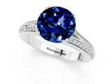 White gold Round Cut Blue Sapphire Split Shank Engagement Ring with Pavé Band_1