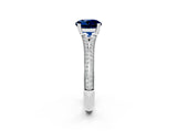 White gold Round Cut Blue Sapphire Split Shank Engagement Ring with Pavé Band_2