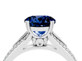 White gold Round Cut Blue Sapphire Split Shank Engagement Ring with Pavé Band_4