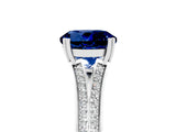 White gold Round Cut Blue Sapphire Split Shank Engagement Ring with Pavé Band_5