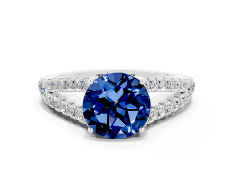 White gold Round Cut Blue Sapphire Split Shank Pavé Engagement Ring with Four-Prong Setting_12