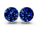 10K White Gold 0.92 Carat Round Blue Sapphire Stud Earrings