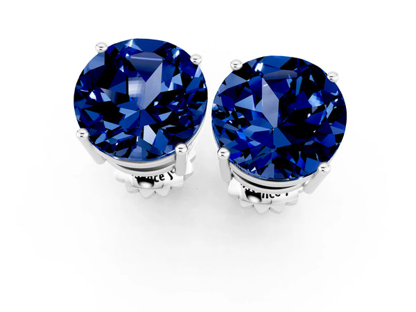 Platinum Round Cut Blue Sapphire Stud Earrings