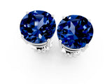 10K White Gold 3.03 Carat Round Blue Sapphire Stud Earrings