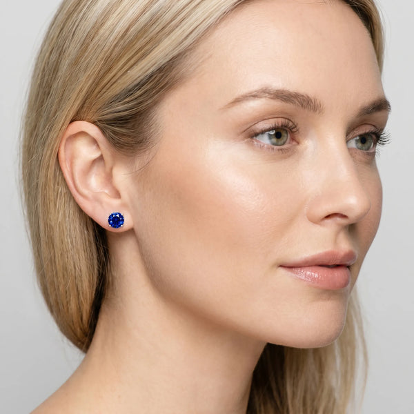White gold Round Cut Blue Sapphire Stud Earrings