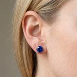 10K White Gold 3.03 Carat Round Blue Sapphire Stud Earrings