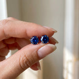 10K White Gold 0.92 Carat Round Blue Sapphire Stud Earrings