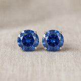 10K White Gold 0.92 Carat Round Blue Sapphire Stud Earrings