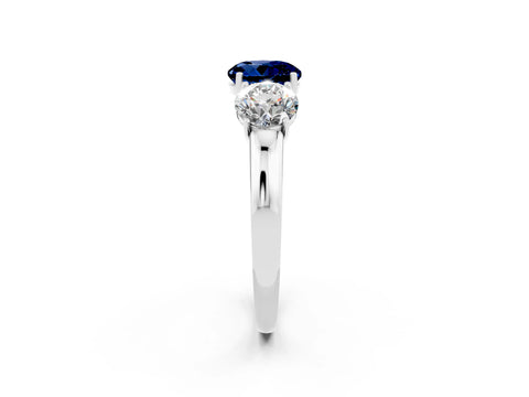 White gold Round Cut Blue Sapphire Three-Stone Ring with Four-Prong Setting and Classic Band_2