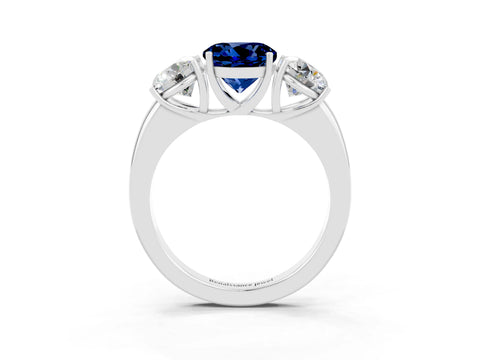 White gold Round Cut Blue Sapphire Three-Stone Ring with Four-Prong Setting and Classic Band_3