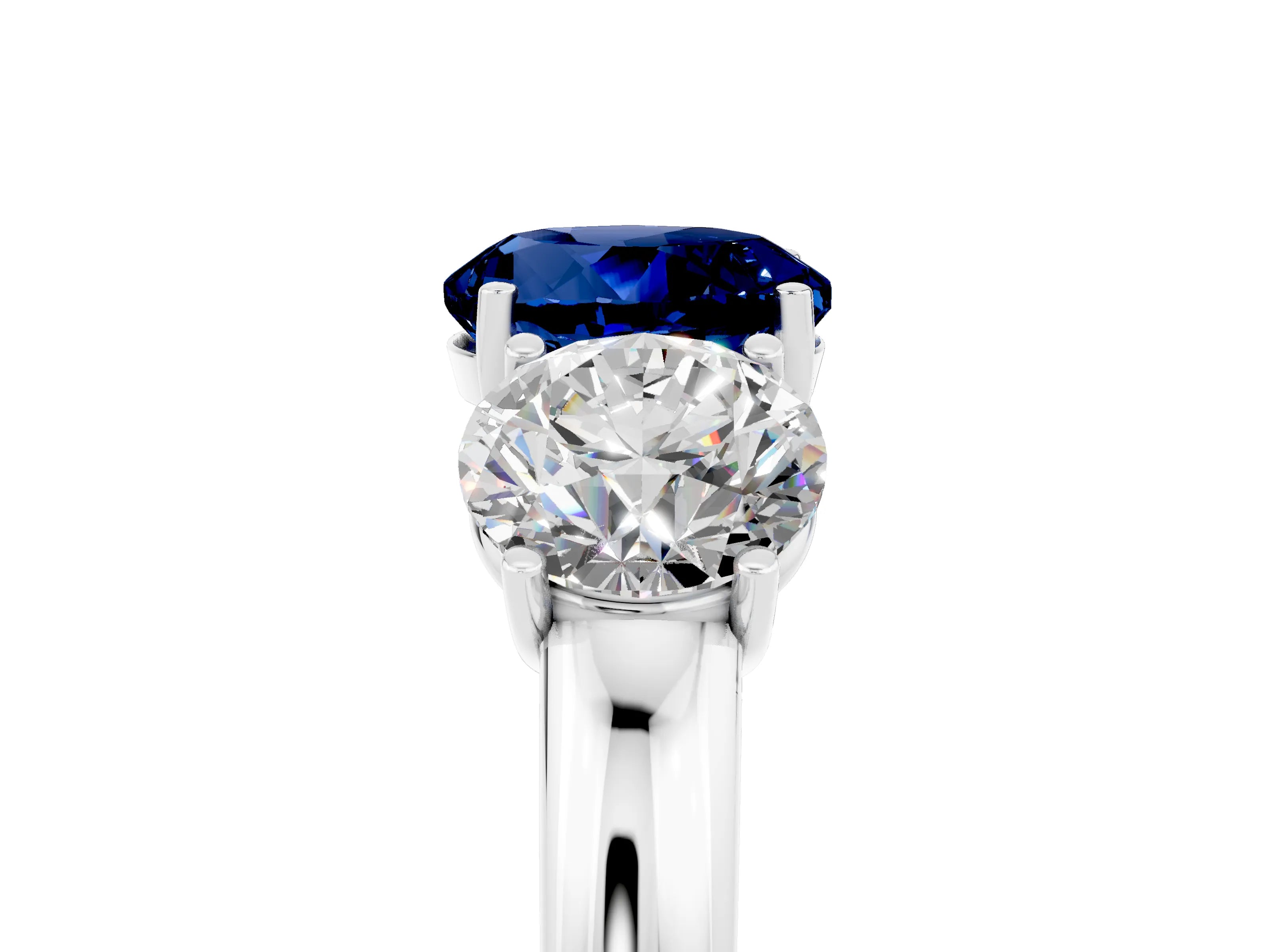 White gold Round Cut Blue Sapphire Three-Stone Ring with Four-Prong Setting and Classic Band_5