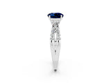 White gold Round Cut Blue Sapphire Three-Stone Ring with Pavé Split Shank and Four-Prong Setting_2