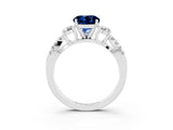 White gold Round Cut Blue Sapphire Three-Stone Ring with Pavé Split Shank and Four-Prong Setting_3
