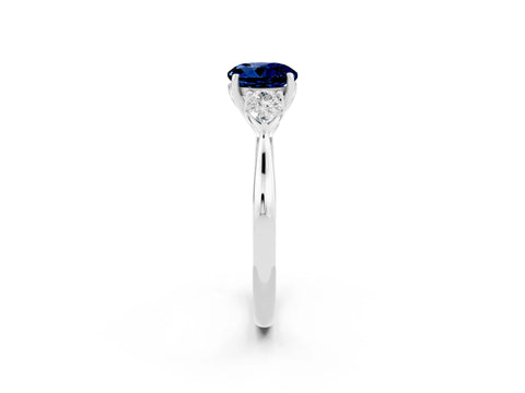 White gold Round Cut Blue Sapphire Three-Stone Ring with Pear Side Stones and Four-Prong Setting_14