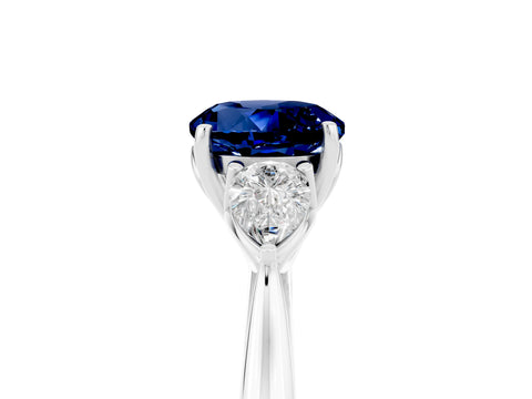 White gold Round Cut Blue Sapphire Three-Stone Ring with Pear Side Stones and Four-Prong Setting_17