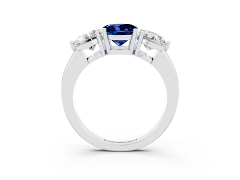 White gold Round Cut Blue Sapphire Three-Stone Ring with Prong Setting and Classic Band_3