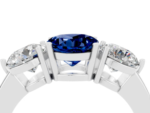 White gold Round Cut Blue Sapphire Three-Stone Ring with Prong Setting and Classic Band_4